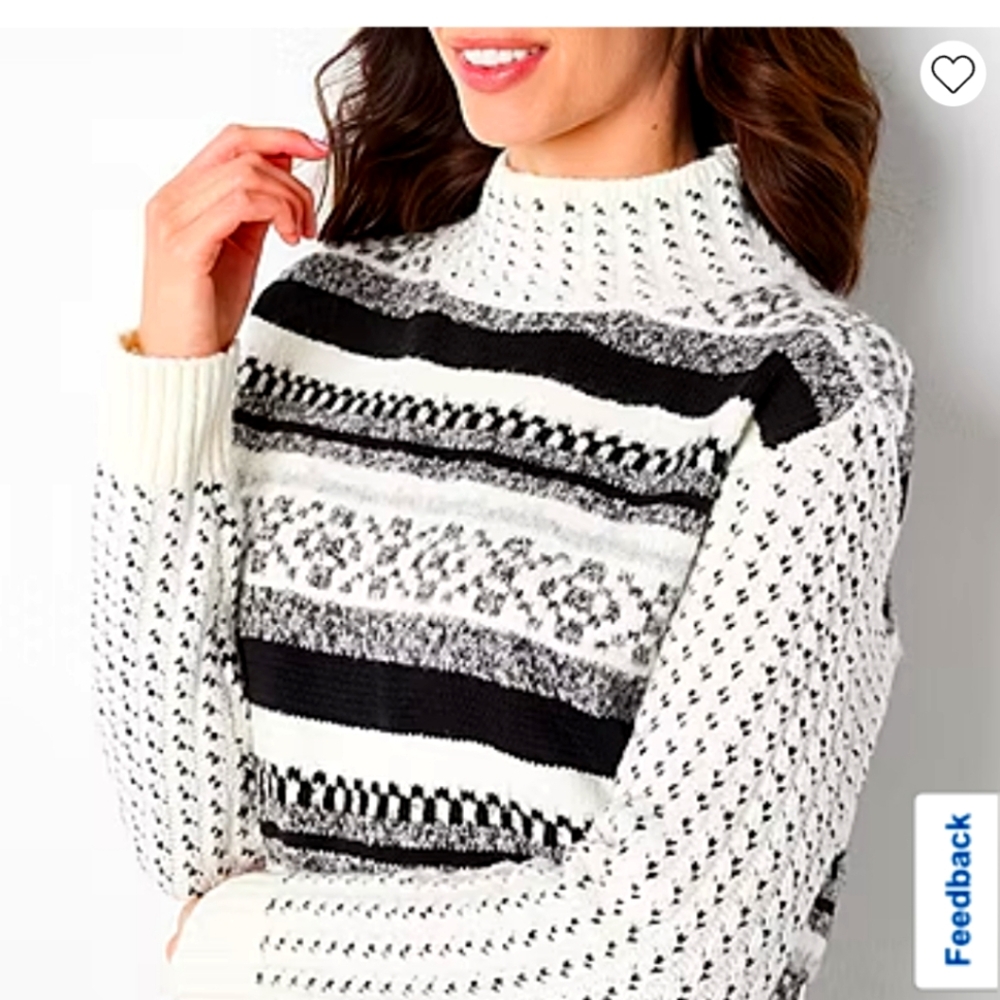 a.n.a Black and White Knit Turtleneck Sweater